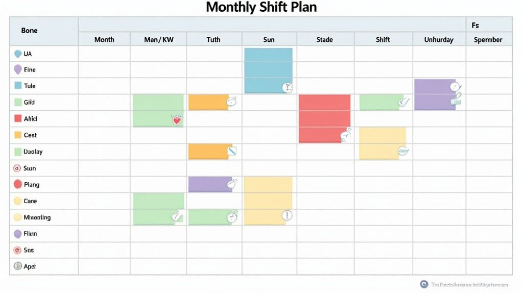 Eine Person arbeitet an einem Schichtplan in Excel auf einem Laptop
