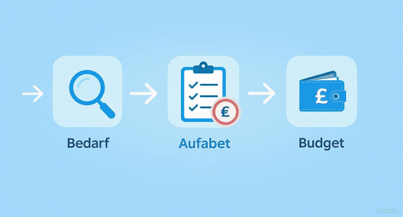 Schema per pianificare fabbisogno, compiti e budget degli aiutanti per eventi.