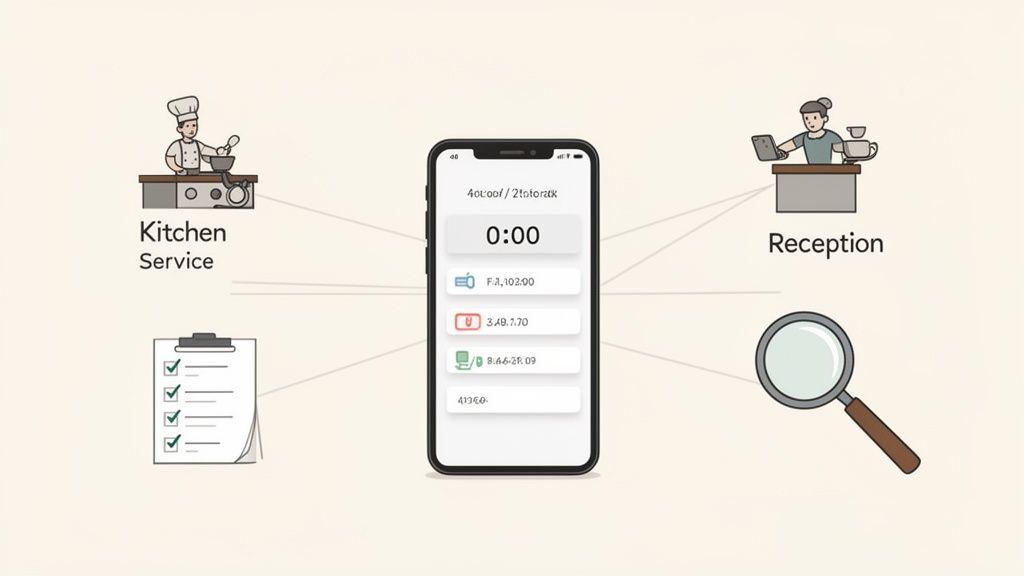 L'application pour smartphone connecte le service de cuisine, la réception, la gestion des tâches et le suivi dans l'industrie hôtelière.