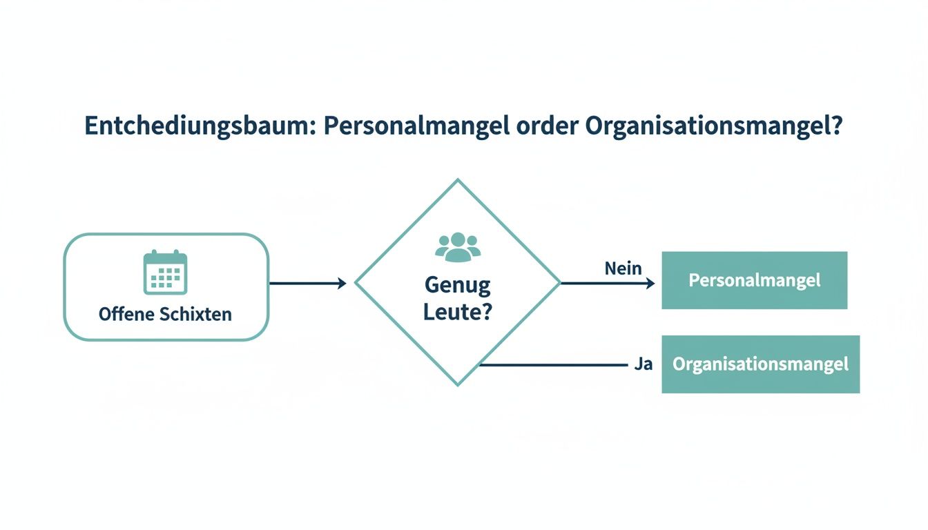 Entscheidungsbaum zur Unterscheidung von Personalmangel und Organisationsmangel in der Einsatzplanung