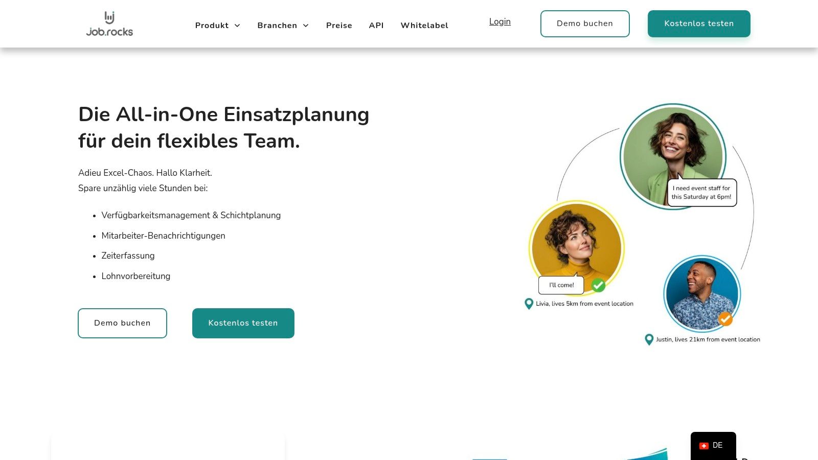 Schichtplanung Software job.rocks Dashboard Ansicht